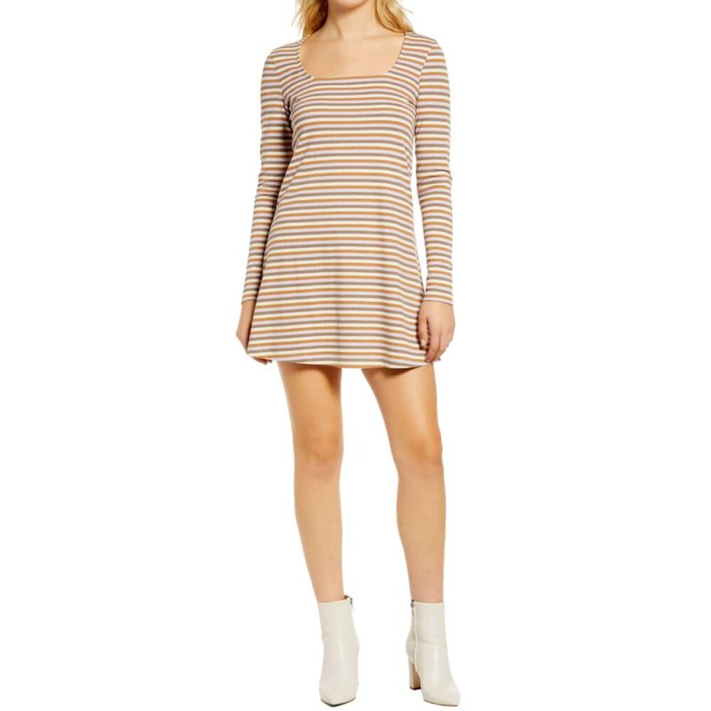 Vero Moda Womens Frida Square Neckline Minidress Small Neutral Stripe - Picture 1 of 6